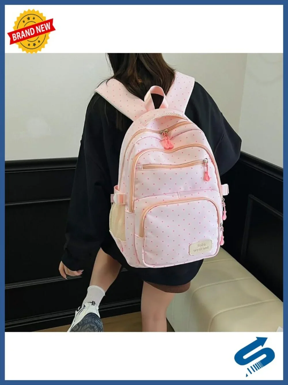 Kawaii Polka Dot Backpack Nylon 3-Piece Set Daypack
